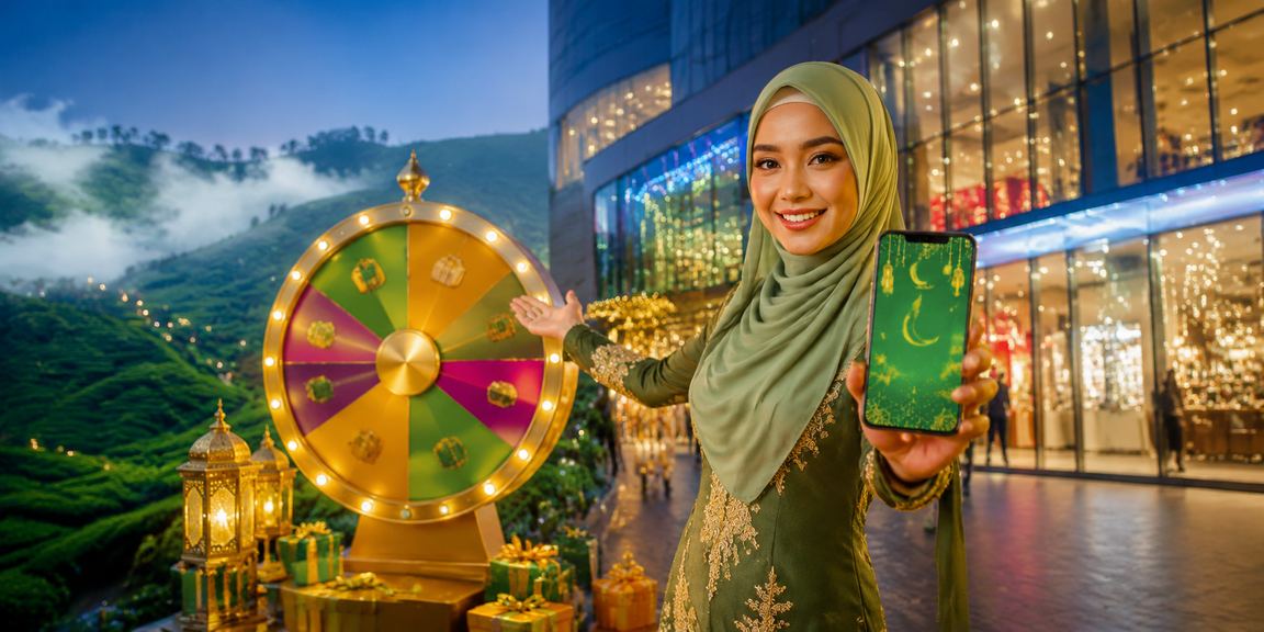 Cabutan bertuah Hari Raya Malaysia bergaya tempatan menggambarkan suasana kemeriahan platform m2cuci